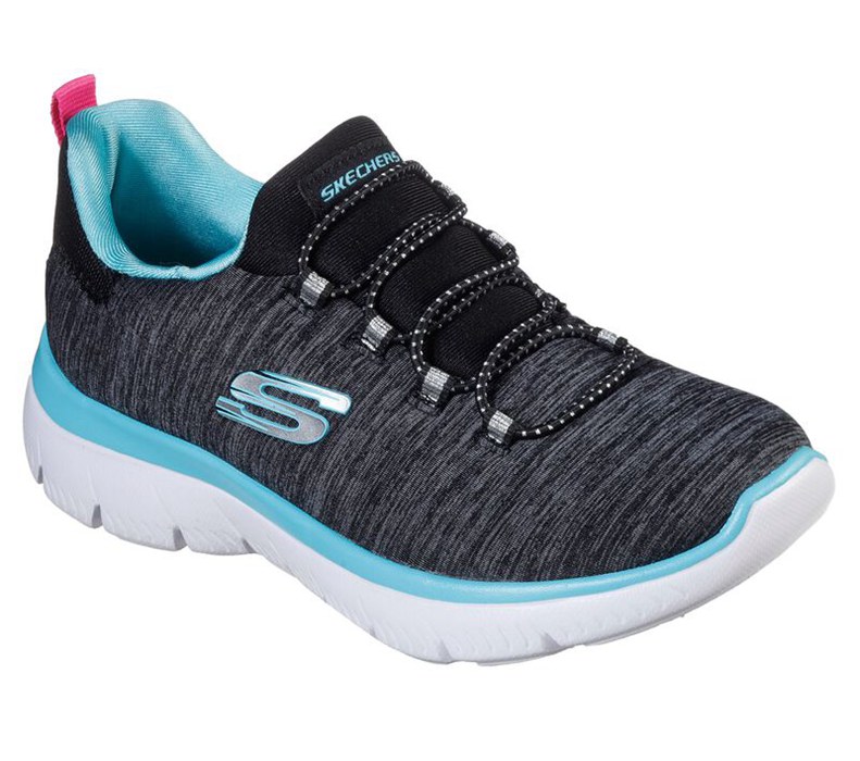 Skechers Flickor Svarta/Ljus Blå Sneakers - Summits - Quick Getaway - Sverige (GRVYH-4956)